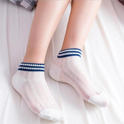 CHENGHENG10 Pair/Bag New Hot Summer And Autumn Womens Socks Fashion Hollow Mesh Mesh Yarn Socks Lady Short Socks Stripe Pattern