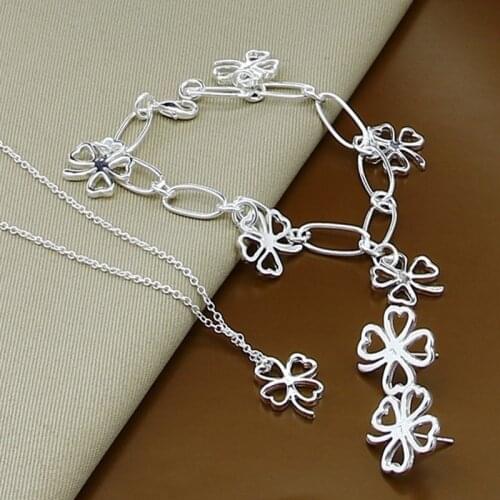 Wholesale Price Jewelry Set 925 Sterling Silver Plant Flower Necklace Bracelet Earrings Sets for Women Best Gifts