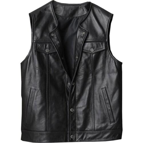 Real Picture Stock Big and Tall Mans Vest Cowhide Leather Waistcoat Spring European Fashion Vest Coat For Men Genuine Leather
