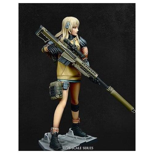 1/24 Scale Fantasy Female Sniper 75MM Unpainted Resin Model Kit figure Free Shipping