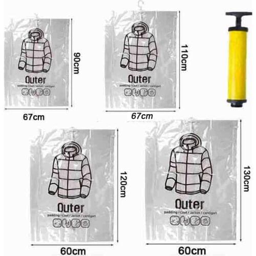 1pc Closet Hanging Organizer Vacuum Bag for Clothes Storage Bag with Hanger Space Saving Clear Seal Bags Wardrobe Compressed Bag