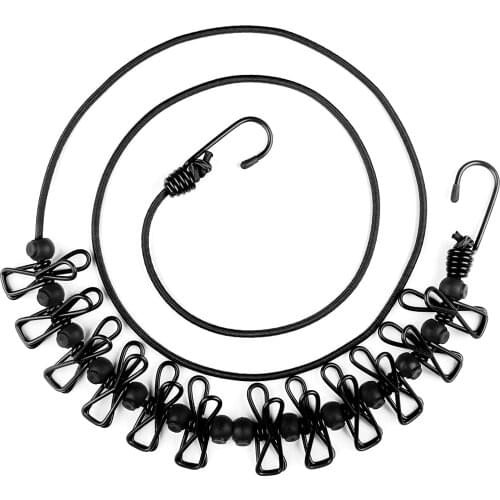 1PCS Laundry Line Windproof Elastic Adjustable Portable Clothesline Clothes Rope with 12 Clips for Travel Outdoor and Indoor