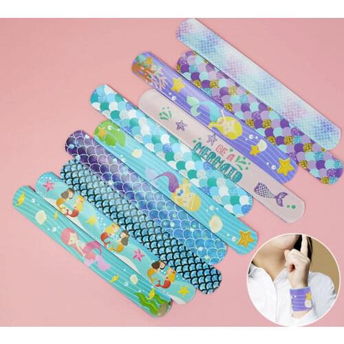 10PCS Mermaid Slap Snap Wrap Wristband Band Bracelet Hand Ring Kids Girl Boy Birthday Party Favors Toy Baby Shower Kawaii Gifts