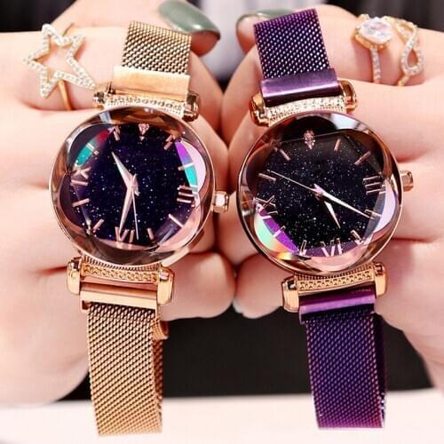 2019Luxury Rose Gold Women WatchFashion Diamond Ladies Starry Watch Waterproof Female Wristwatch FClock watches