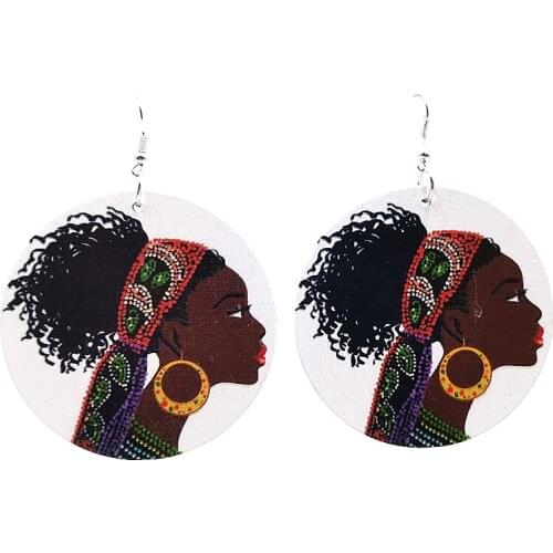 2021 New Ethnic Style Big Round Drop Earrings For Women Wood Printing Earrings Fashion Punk Girls Jewelry Accessories