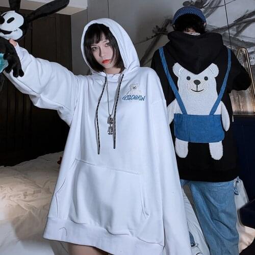 2021 Hanging Bear Towel Embroidered Tide Brand Autumn Lovers Wear Long Loose Mens and Womens Trendy Sweatshirt