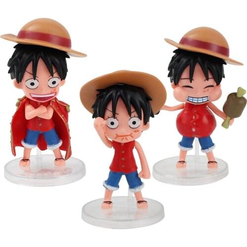 3pcs/Set 11cm OP Anime Monkey D. Luffy Smile with Meat PVC Action Figure Kawaii Cartoon MIni Model Toys Kids Gift Brinquedos