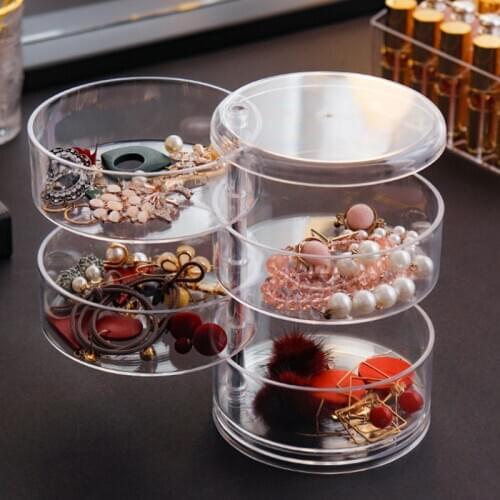 4 Tiers/layers Round Jewelry Storage Box Acrylic Small Things Organizer Case Rotating Jewelry Organizer