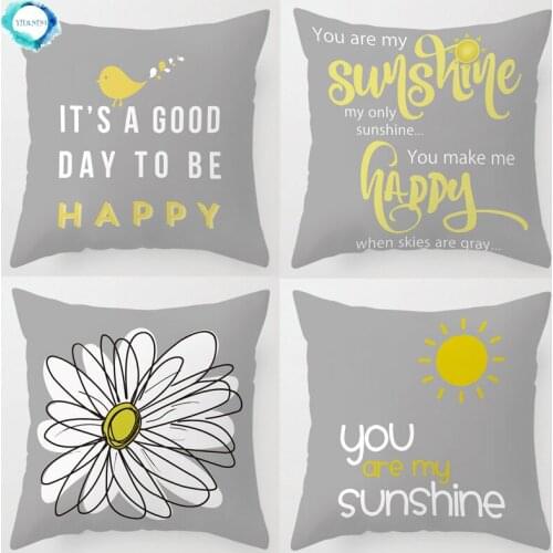 45x45cm Throw Pillow Covers You are My Sunshine Yellow Gray with Chevron Words Decorative Pillow Cases Home Pillowcases