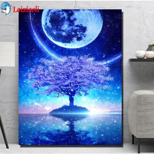 5 d diamond painting fantasy romantic moon tree cross stitch puzzle diamond mosaic full square/round drill embroidery crafts