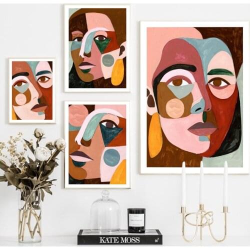 Woman Face Geometry Color Block Abstract Wall Art Canvas Painting Nordic Posters And Prints Wall Pictures For Living Room Decor