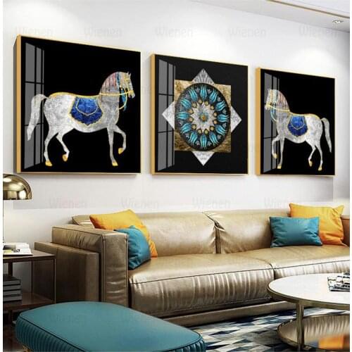 Abstract Silver Horse Blue Flower Canvas Picture Contemporary Art Poster Unframed Painting On The Wall Home Interior Decoration