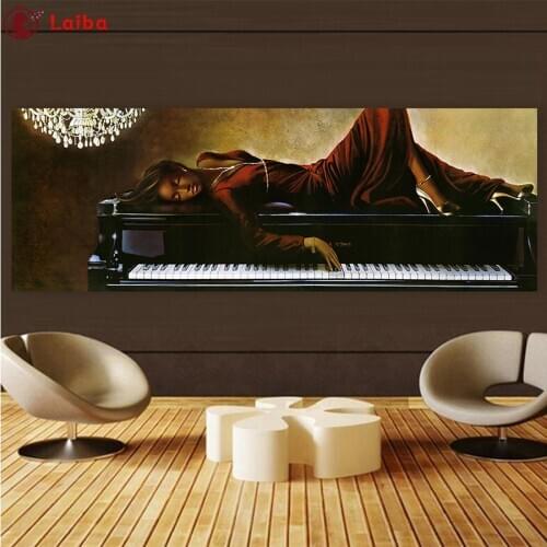 Diamond Embroidery Black pearl lying on the piano 5D DIY Diamond Painting Diamond Mosaic needlework living room decor