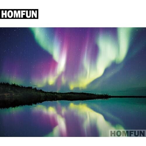 HOMFUN Full Square/Round Drill 5D DIY Diamond Painting "Scenic River Aurora" 3D Embroidery Cross Stitch 5D Home Decor A01076