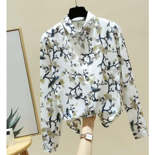 Blusa Long Sleeve Turn Down Collar Print Chiffon Blouse Shirt Tops Blouse Women Blusas Mujer De Moda 2021 Women Clothing E39