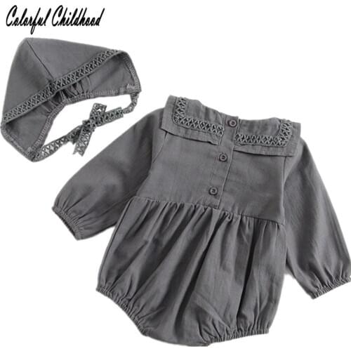 Newborn Infant Baby Girl Bodysuits Long Sleeve Ruffle Collar Girls Bodysuit Twin Baby Clothing Body Fall Winter Clothes With Hat