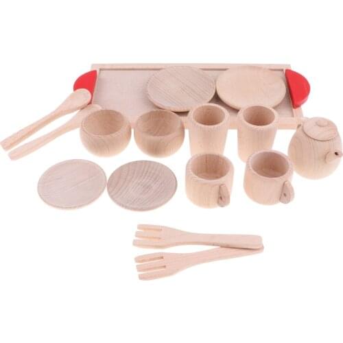 Wooden Educational Pretend Play Toy - 16pcs Tea Set with Tea Pot Tea Cups