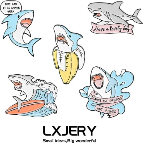 LXJERY Shark Enamel Pin Badge On Backpack Cartoon Cute Brooch Pins For Clothes Broche For Women Girls Gift