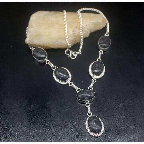 Gemstonefactory Jewelry Big Promotion 925 Silver Natural Fashion Black Jasper Ladies Women Chain Necklace 44cm 202101714