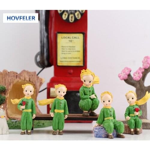 HOVFELER Little Prince Figures Resin Statue Rose Miniatures Kid Christmas Gift Bonsai Moss Terrarium Decor Fairy Boy Art Cartoon