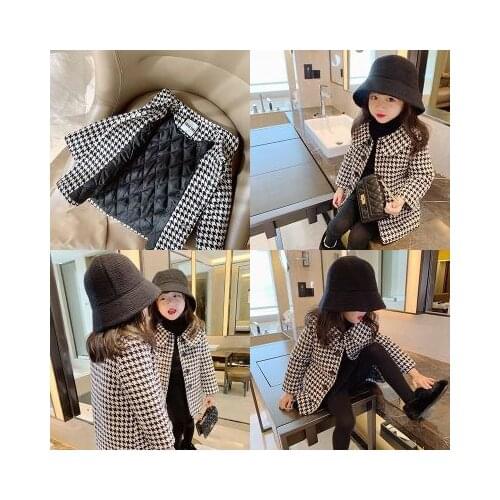 Korean Style Autumn Baby Girl Clothes Thicken Woolen Coat Kid Girl Long Sleeve Plaid Jackets Toddler Outwear Kids Coat 2-9 Years