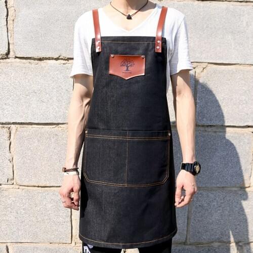 Cowboy apron Korean version of men and women painting barista tea shop waiter printing hairdressing uniform custom logo