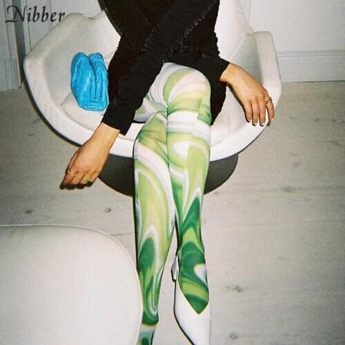 Nibber Milk Silk Stretch Slim-fit Tight Leggings Printed Green Basic Womens Soft Casual Breathable Tight Trousers Sportswear