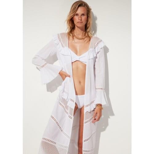 Trendyol MOEVA X Trendyolmilla Ribbon Accessory Detailed Voile Kimono & Kaftan TBESS21KM0157