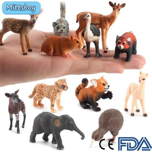 12Pcs Mini Simulation Wild Animals Simulation Figure Toy Antelope Ostrich Deer Elephant Educational Toy for Childrens Figure Toy
