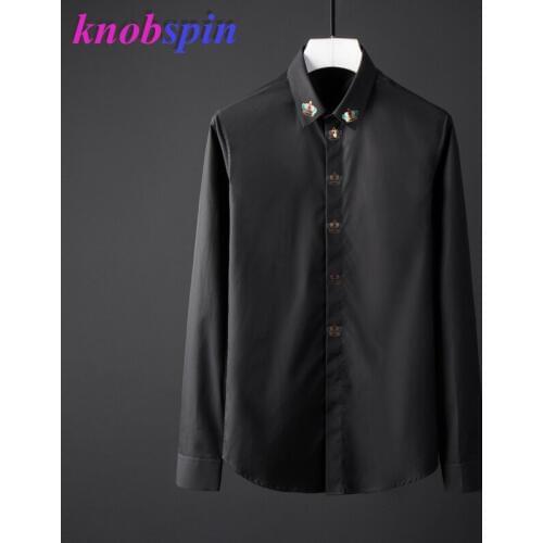 Plus size 4XL 3XL Mens Long sleeve Shirt Luxury Crown sequin Slim fit Chemise homme Brand quality Business male Dress Shirts