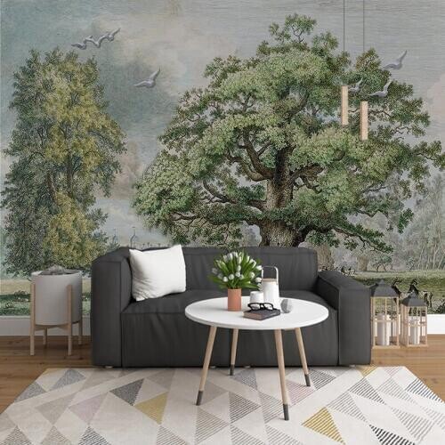 Custom 3D Wall Murals Wallpaper European Style Beautiful Forest Big Tree Elk Oil Painting Wall Papers Home Decor Living Room