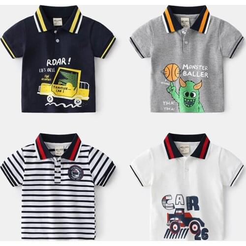New 2021 Kids Boys Polo Shirts Fashion Cartoon Letter Striped Print Short Sleeve Lapel T-Shirt Baby Boys Summer Tops Clothing