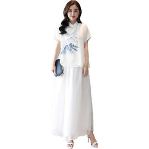 National wind disc buckle cotton suit womens two piece set Han costume vintage buckle top Chinese style cotton Embroidery T336