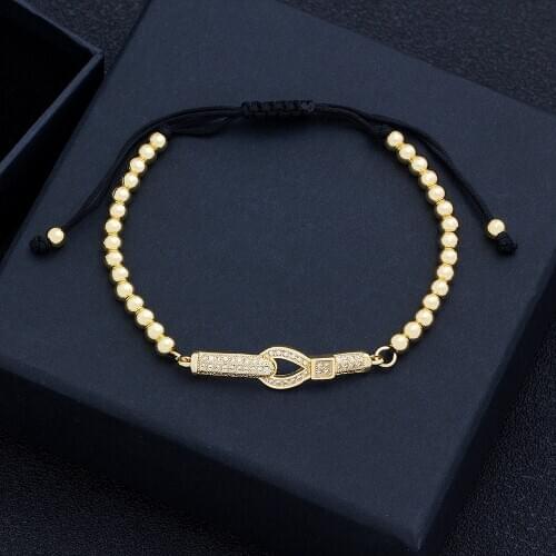 New Styles Beads Handmade Bracelets For Women Fashion Vintage Geometric Gold Color Bracelet Copper CZ Crystal Adjustable Jewelry