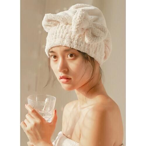 Bow-Knot Solid Color Dry Hair Cap Polyester Fabric Japanese Style Strong Water Absorption Quick Dry Use for Adults Bathroom