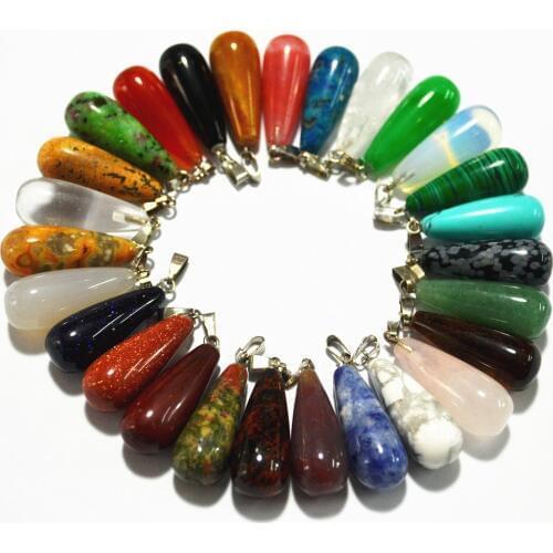 Wholesale 2021 New Hot Sale Fashion Mix Color Natural Stone Pendants Water-Drop Charms Necklaces For Jewelry Making 50pcs/Lot