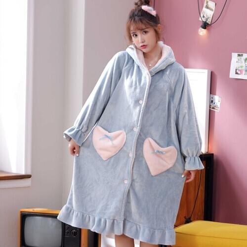 Autumn and winter velvet long-length flannel winter bathrobe comfortable night gown kawaii lingerie robe cute women pajamas