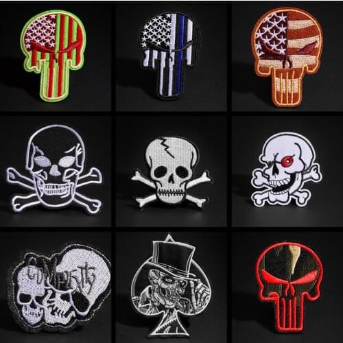 Punk Style Skeleton Skull Embroidered Patches for Clothing Stickers Iron On Clothes Punk Biker Motorcycle Patches For Jacket