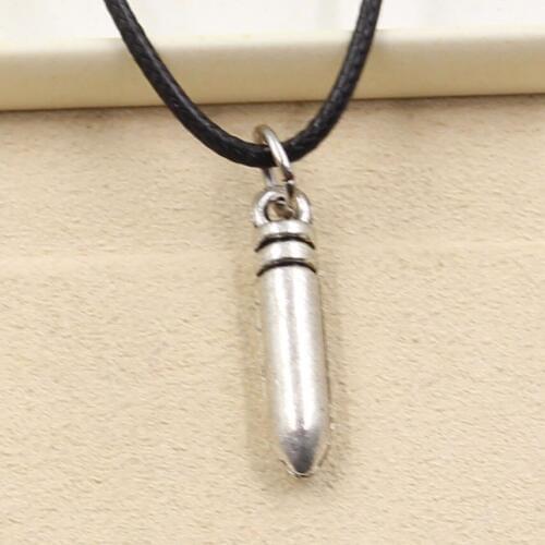 New Durable Black Faux Leather Bullet Warhead Pendant Cord Choker Charm DIY Retro Boho Tibetan Silver Color Necklace Jewelry