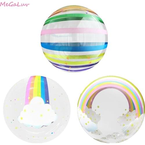 20Inch Transparent Rainbow Stars Printed Bobo Balloon Baby Shower Wrinkle-Free Helium Air Ball Kids Birthday Party Decorations