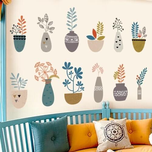 Plants Vase Wall Sticker Flower for Girls Kids Rooms Bedroom Decoration Windows Vinyl Wall Decals Removable Wallpaper Home Decor