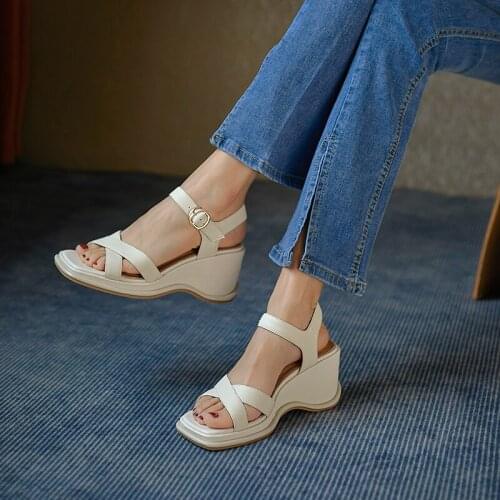 MORDOAN Platform Shoes Women Genuine Cow Leather Sandals For Women Shoes New Summer Open-Toed Women