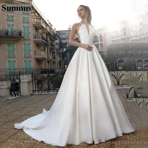 Sumnus 2020 Simple Satin Wedding Dresses A Line Modern Bridal Gowns Plus Size Princess Wedding Dress boho Custom Made