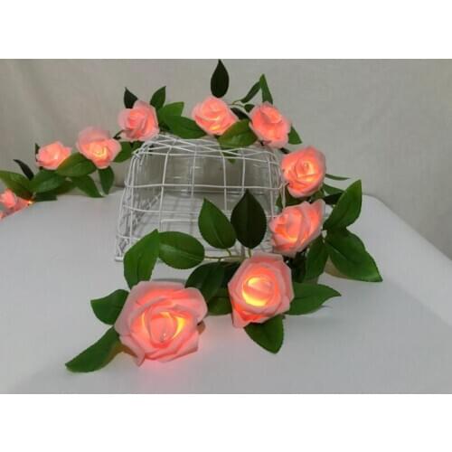 15leds Rose Flower Vine String LED Fairy Battery lights Wedding Valentines Day Garden Fence Wall Home Decor Leaf Garland