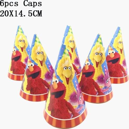 Sesame Street Cartoon Elmo Theme Happy Birthday Party 6pcs/ hat Decorations Party Disposable Sesame Street Tableware Supplies