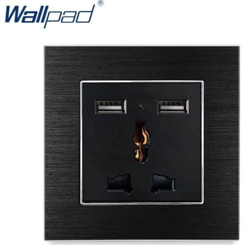 3 Pin Universal Socket With 2 Usb In The Wall Wallpad Luxury Satin Metal Panel USB Wall Outlet