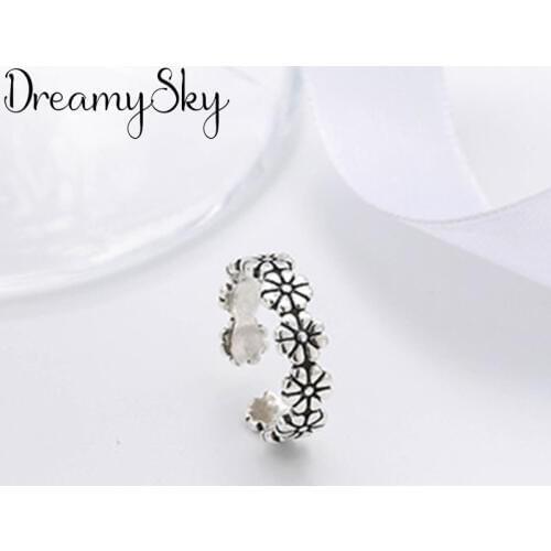 Vintage Silver Color Daisy Flower Rings For Women Wedding Party Girls Gifts Open Finger Rings Fashion Jewelry