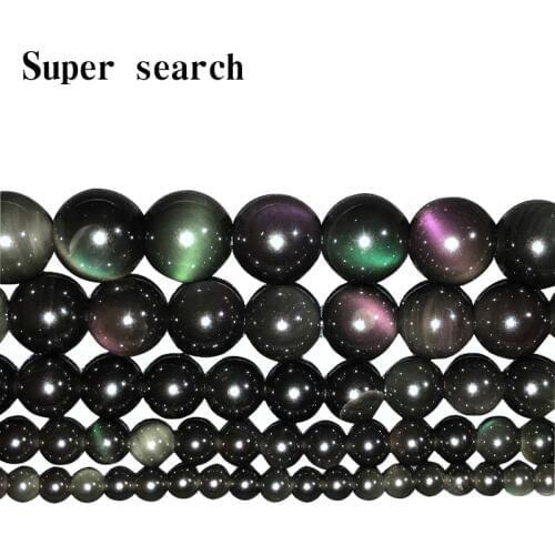 Pick Size 6/8/10/12/14MM Natural Genuine Flash Rainbow Obsidian Stone Round Loose Beads 15"/Strand Shipping