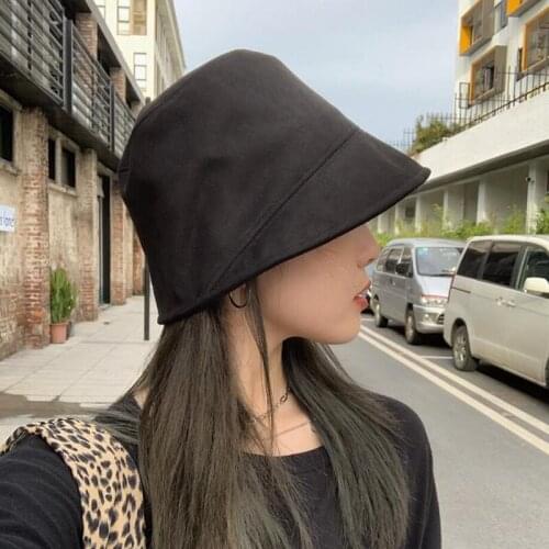 Suede Solid Color Women Bucket Hat Vintage Casual Fisherman Cap Female Adjustable Wide Brim Sun Hats Outdoor Vacation Panama Cap