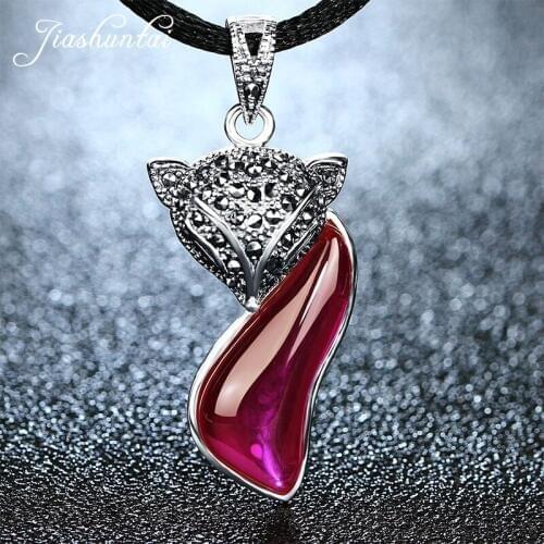 JIASHUNTAI Retro 100% 925 Silver Sterling Fox Pendant Necklace Silver Jewelry For Women Fashion